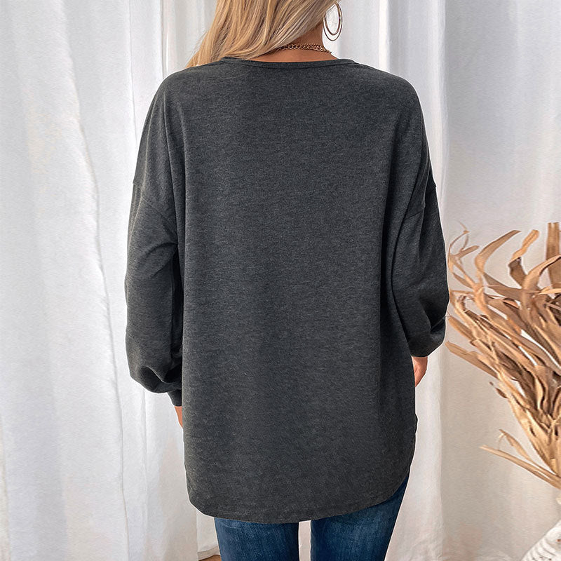 Damen modisches Sweatshirt mit voluminösen Ärmeln und aufgesetzter Brusttasche EB