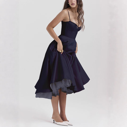 Damen nan Bustierkleid mit geformtem Mieder, weichem Tellerrock, integriertem Tüll-Unterzug und Eingrifftaschen EB