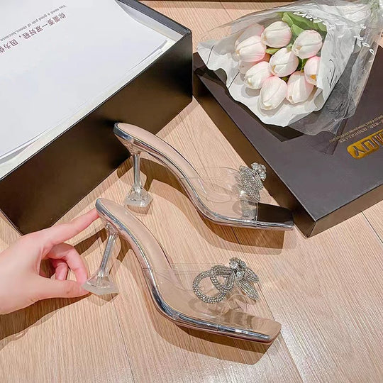 Damen transparente High Heels mit funkelnden Akzenten EB