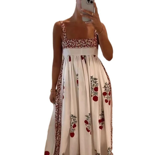 Damen Langes Sommerkleid mit floralen Akzenten und breiten Trägern EB
