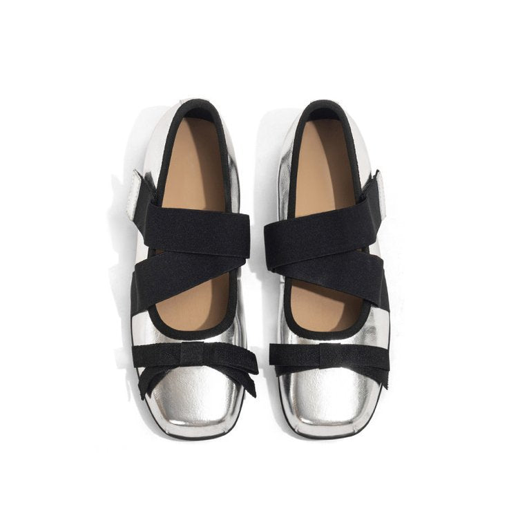 Damen Ballerinas mit elastischen Kreuzriemen und bequemem Lederobermaterial EB