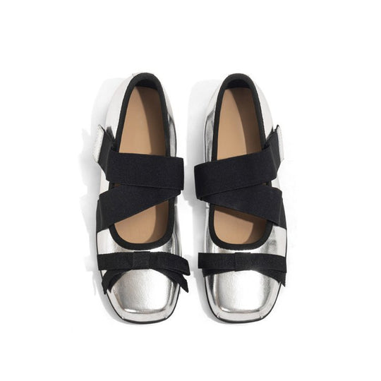Damen Ballerinas mit elastischen Kreuzriemen und bequemem Lederobermaterial EB