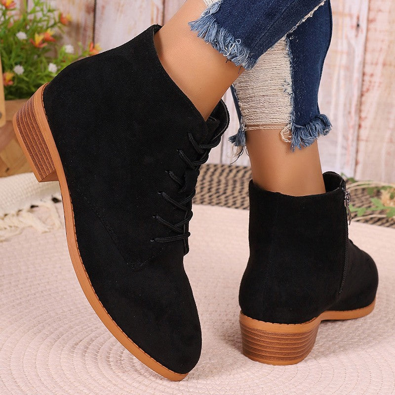 Damen nan spitze Schnür-Ankleboots mit seitlichem Reißverschluss und niedrigem Blockabsatz EB