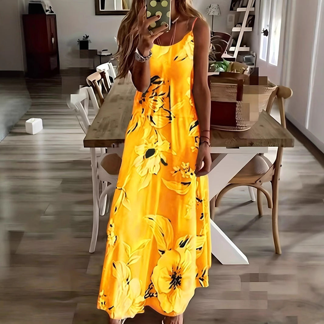 Damen Maxikleid mit floralem Muster und schmalen Trägern EB