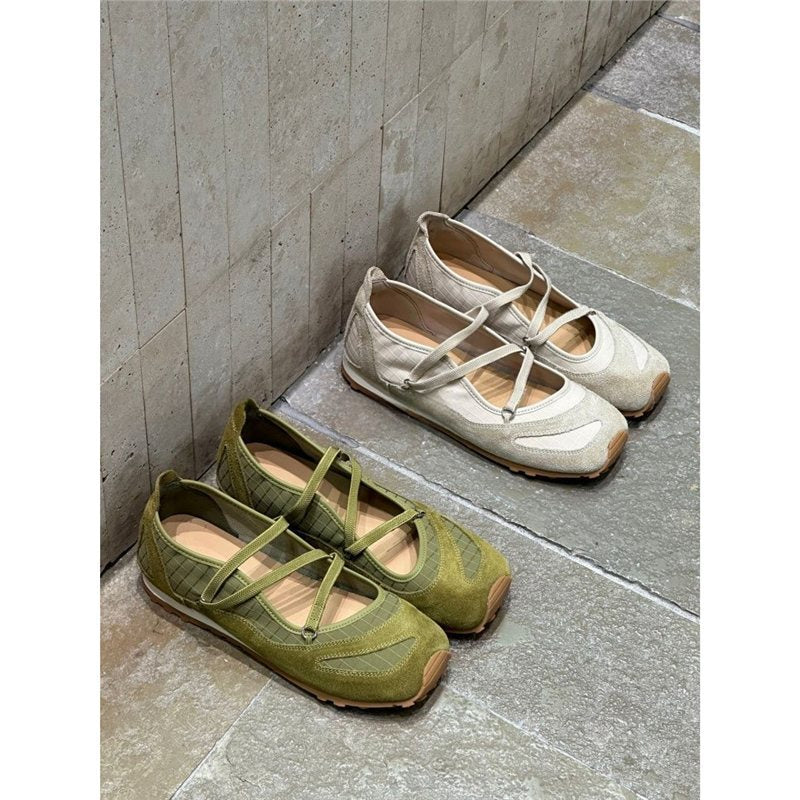 Damen Ballerina-Slipper mit Kreuzriemchen, Wildleder- und Krokostruktur EB