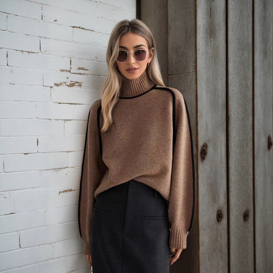 Damen Pullover mit hohem Kragen und Volumenärmeln EB