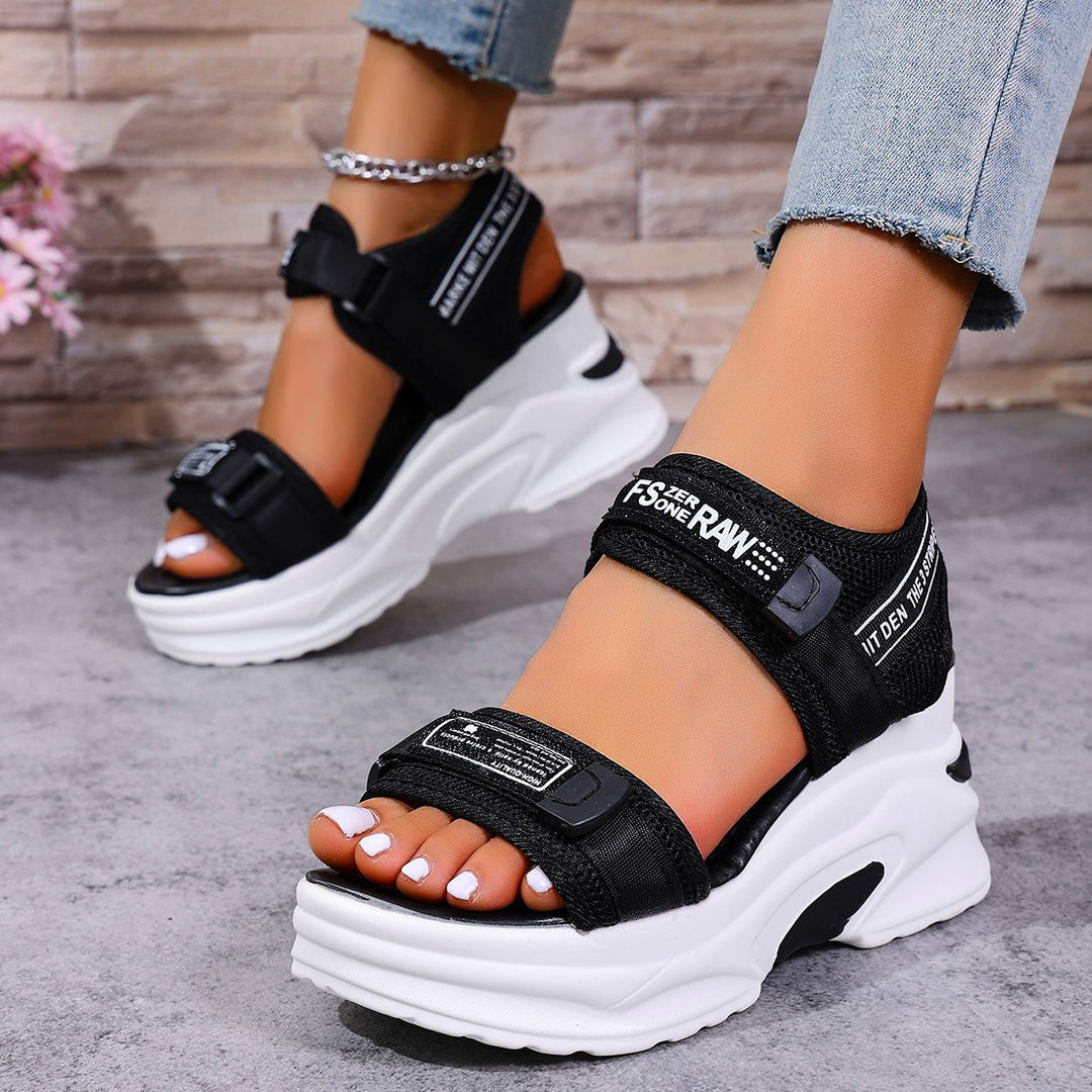 Damen Sportliche Keilsandalen mit verstellbarem Riemendesign EB
