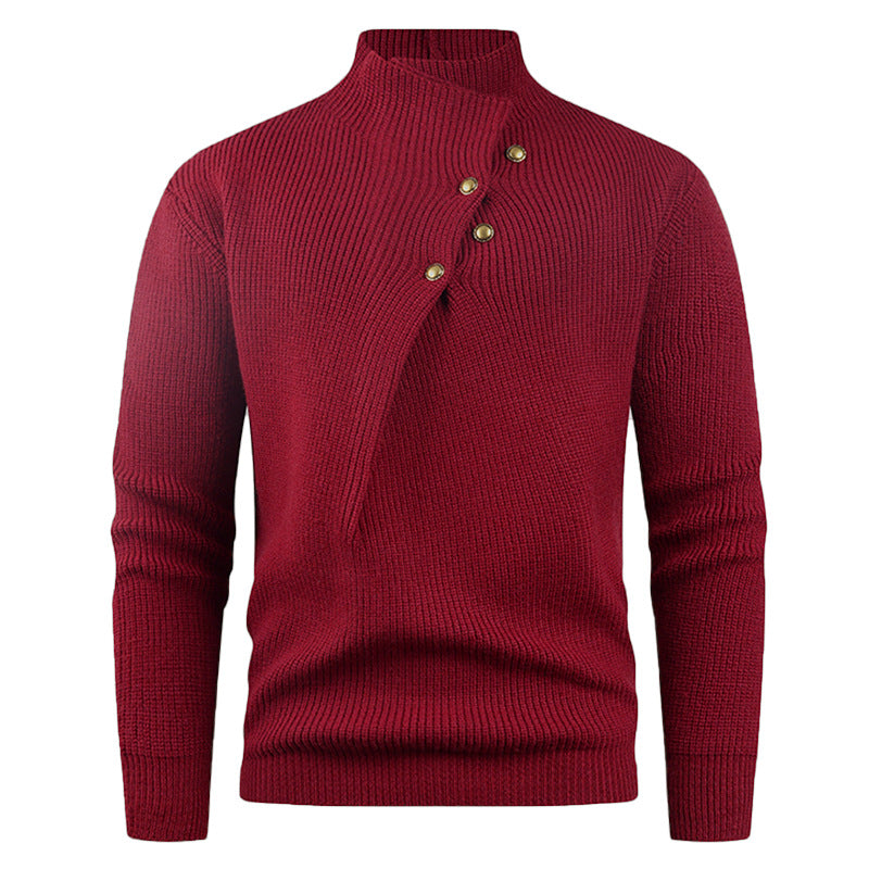 Herren Strickpullover mit modernem Stehkragen und dekorativen Knöpfen EB
