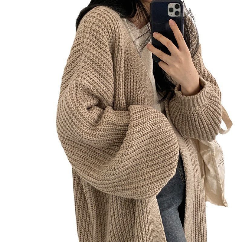 Damen Grober Strickcardigan mit offenem Schnitt und bequemen Ärmelabschlüssen EB