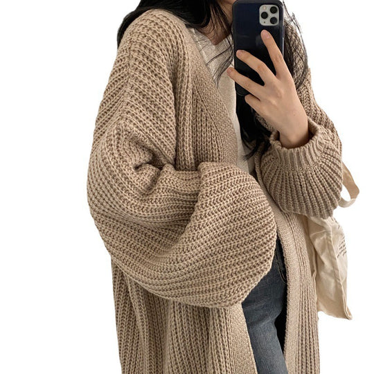 Damen Grober Strickcardigan mit offenem Schnitt und bequemen Ärmelabschlüssen EB