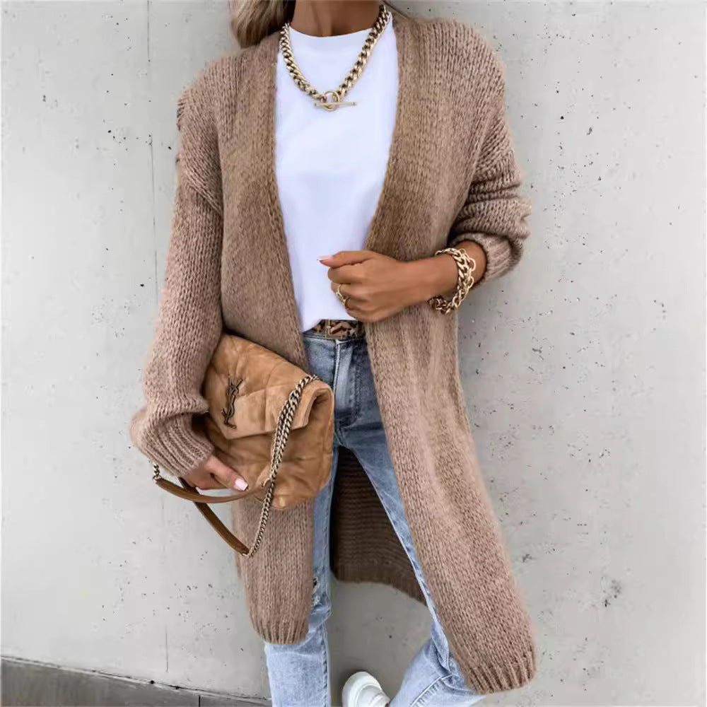 Damen Grober Strickmantel mit tiefen Taschen und modischem Schnitt EB
