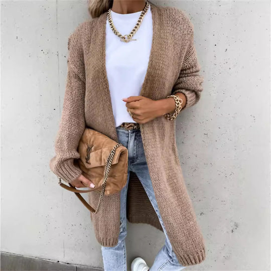 Damen Grober Strickmantel mit tiefen Taschen und modischem Schnitt EB