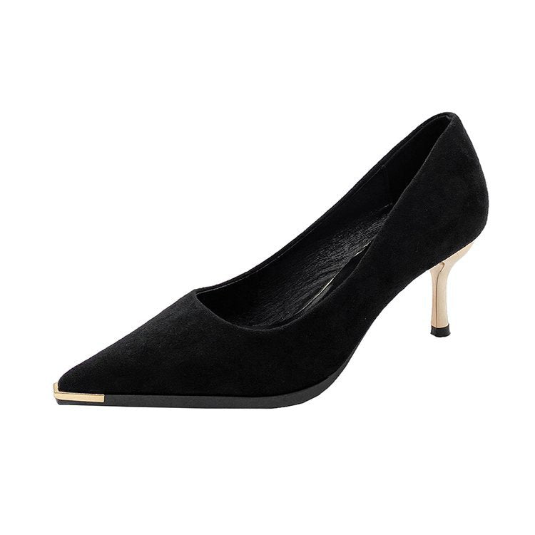 Damen elegante Absatzschuhe mit goldenen Details und spitzem Design EB