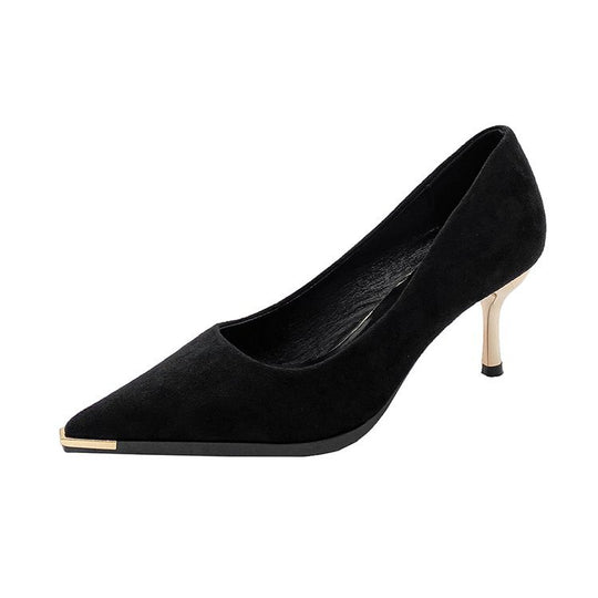 Damen elegante Absatzschuhe mit goldenen Details und spitzem Design EB