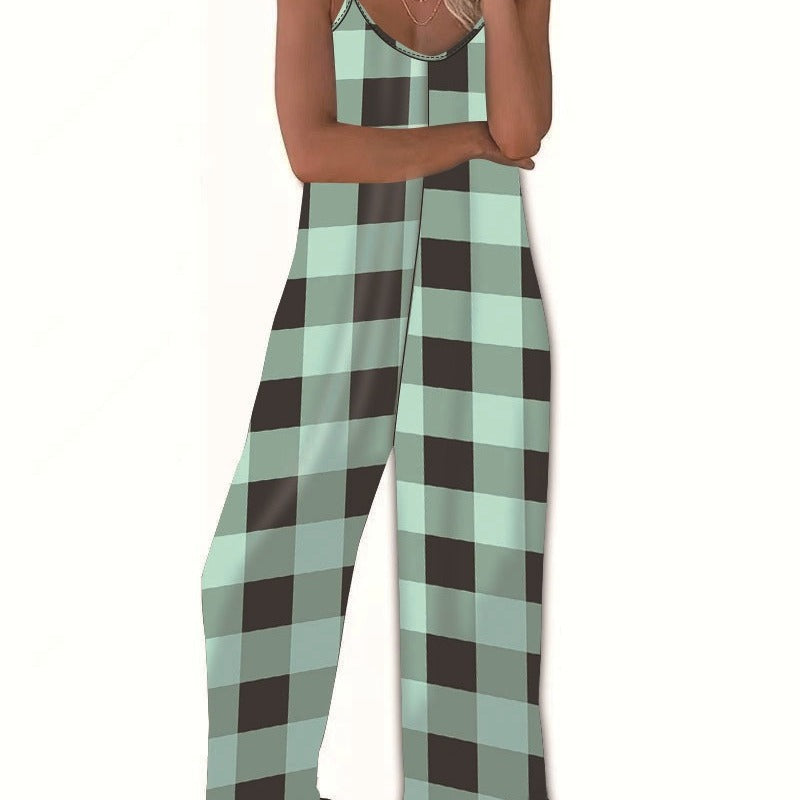 Damen Lässiger Jumpsuit im karierten Design mit praktischen Taschen EB