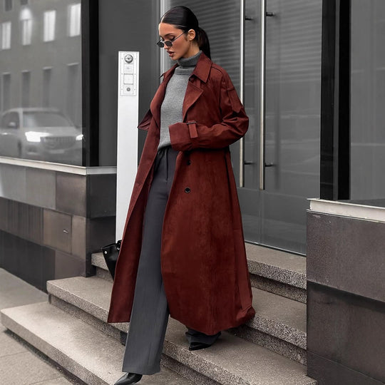 Damen Eleganter Trenchcoat aus Wildleder EB