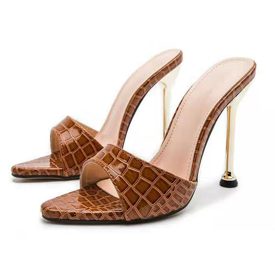 Damen modische Slingback-Pantoletten mit glänzender Krokodil-Prägung EB