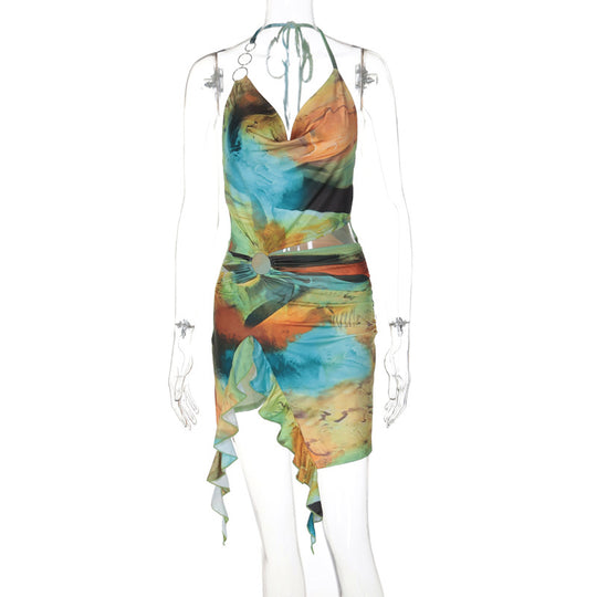 Damen Elegantes Wickelkleid mit raffiniertem Wasserdesign EB
