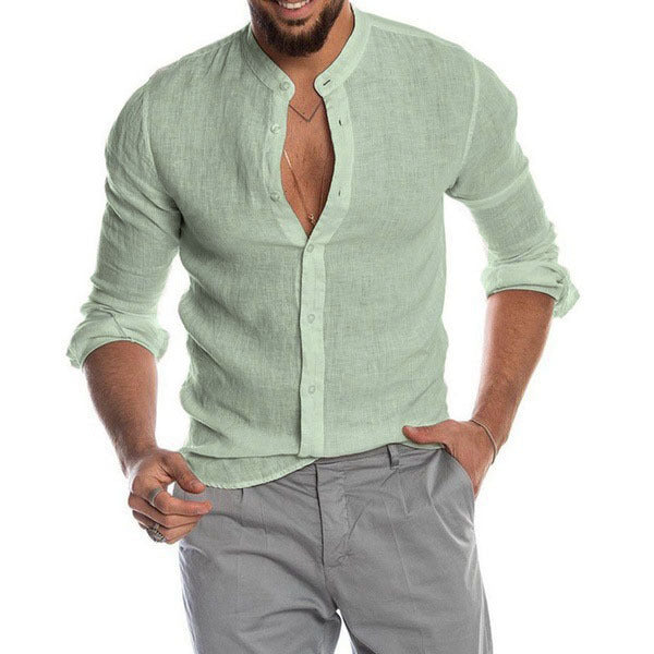 Herren Leinenhemd mit modernem Henley-Ausschnitt und Struktur EB