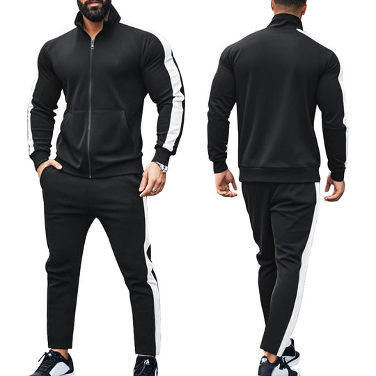 Herren nan zweiteiliges Jogginganzug-Set mit Stehkragen-Zipjacke und konisch zulaufender Jogginghose EB