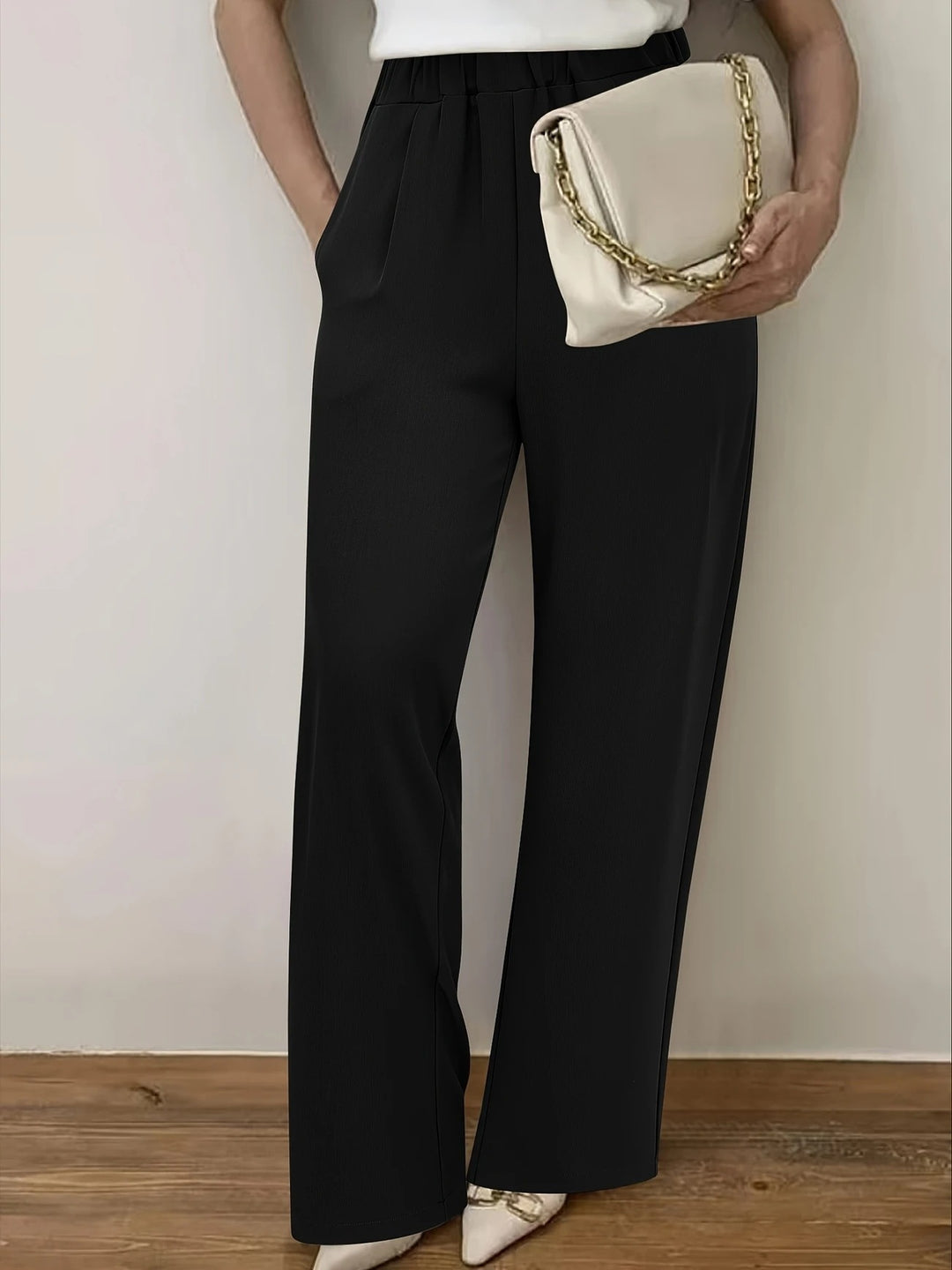 Damen Weite Hochtaillierte Stoffhose mit elegantem Gummibund EB