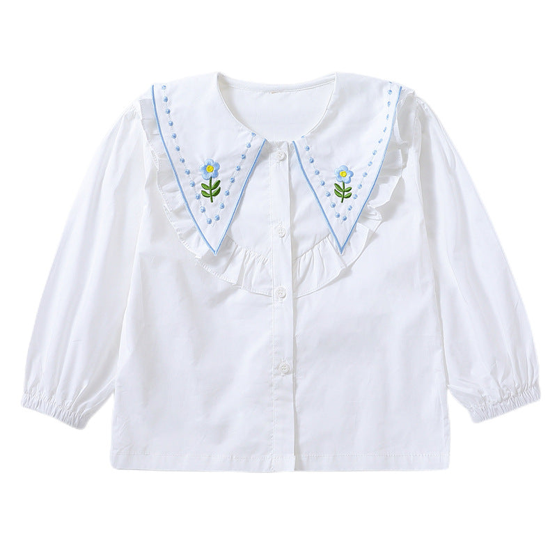 Mädchen Rüschenbluse mit besticktem Kragen EB