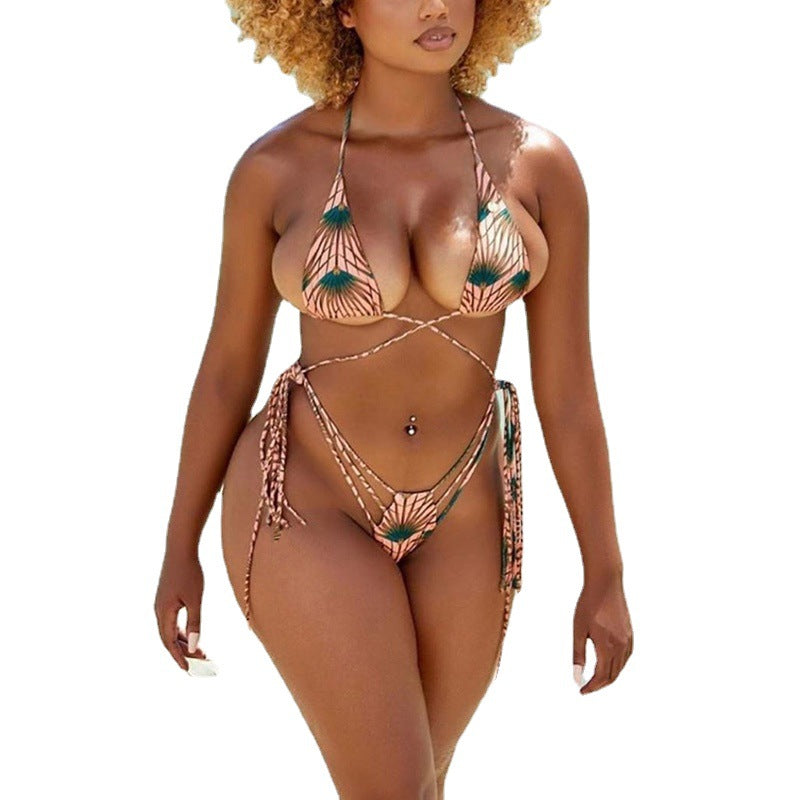Damen Triangel-Bikini mit verstellbaren Riemen und fröhlichem Blumenmuster EB