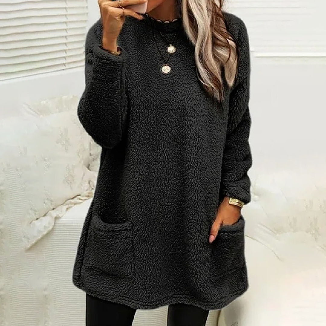Damen Kuscheliger Fleece-Pullover mit praktischen Taschen und weitem Schnitt EB