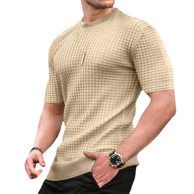 Herren nan Waffelstruktur-Kurzarm-Strickshirt mit schmaler Passform und elastischem Rippsaum EB