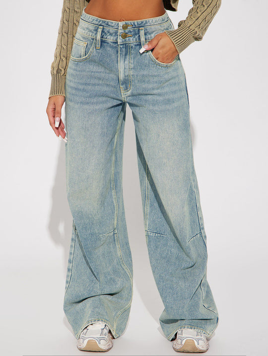 Damen Weit geschnittene Hochbundjeans mit modischem Schnitt und praktischen Taschen EB