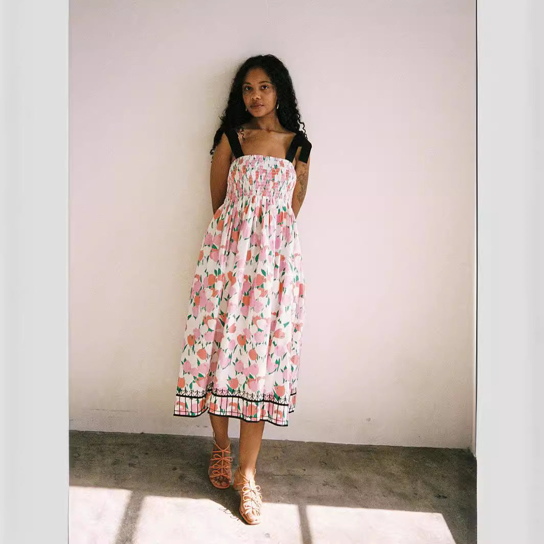 Damen Maxikleid mit floralem Print und elastischem Oberteil EB