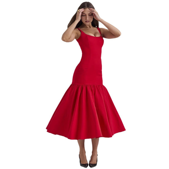 Damen Maxikleid mit schickem Taillenbetonung und voluminösem Rock EB