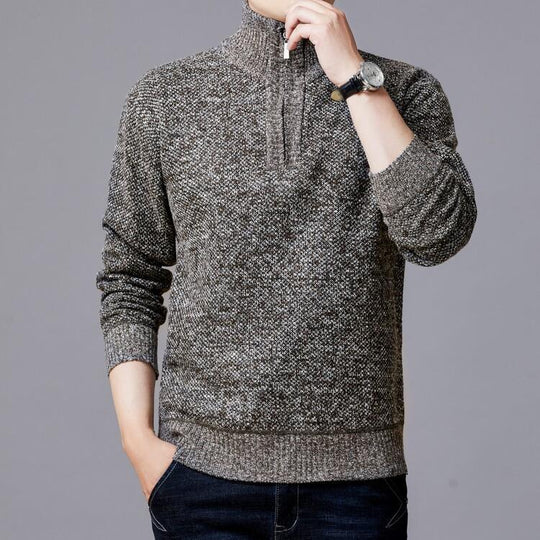 Herren Strickpullover mit modernem Stehkragen und strukturierter Oberfläche EB