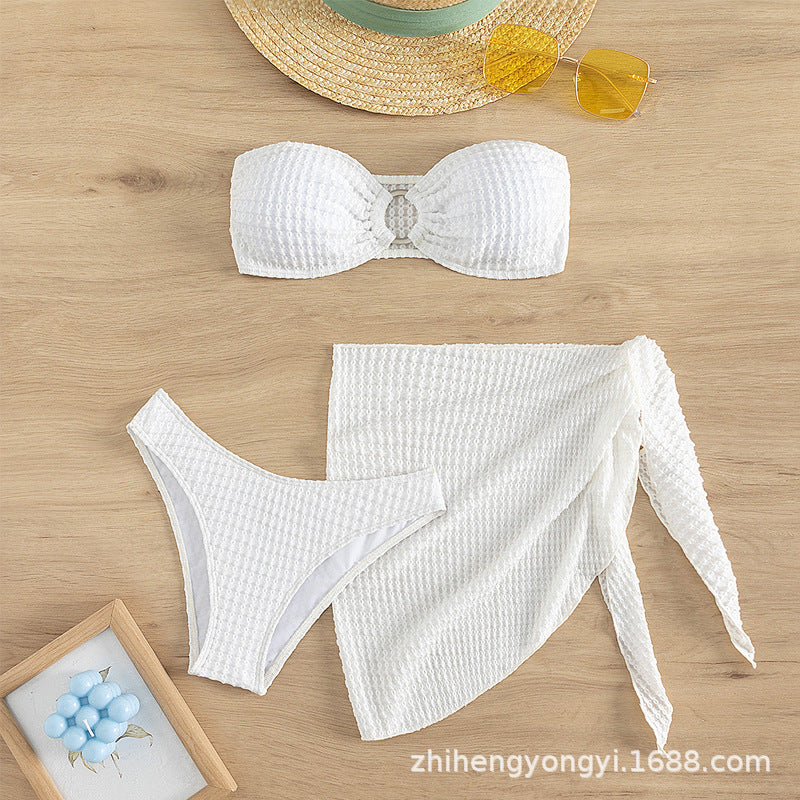 Damen Bandeau-Bikini mit durchbrochenem Design und kombinierbarem Rock EB