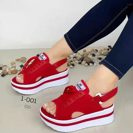 Damen Plateausandalen mit verstellbarem Riemendesign und luftiger Strickoberfläche EB