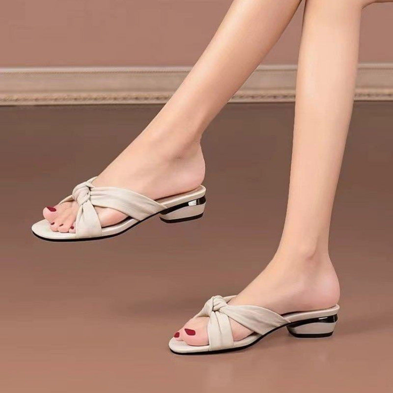 Damen Slipper mit angesagtem Knotendesign und komfortablem Blockabsatz EB