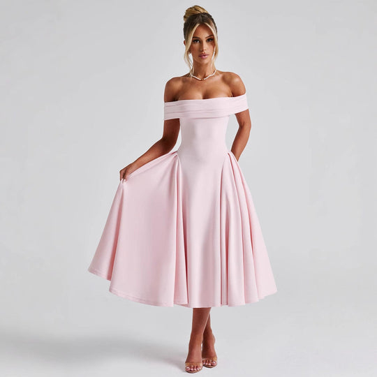 Damen Elegantes Abendkleid mit Schulterfreiem Design und Voluminösem Rock EB