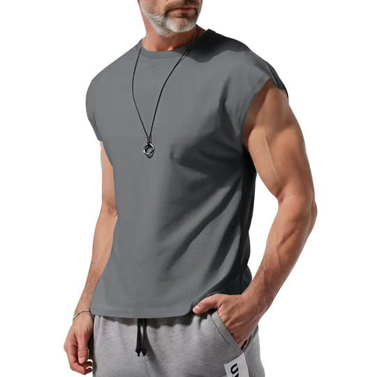 Herren nan athletisches ärmelloses Muskelshirt mit rohem Armabschluss und elastischer Baumwollmischung EB