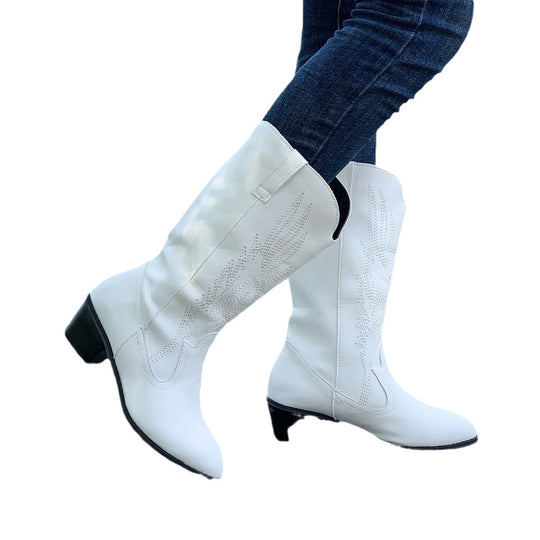 Damen Cowboy-Stiefel mit hohem Absatz und kunstvollen Stickereien EB