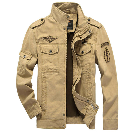 Herren nan leichte Canvas-Fieldjacke im Military-Stil mit Stehkragen, Schulterklappen und aufgesetzten Brust- und Ärmeltaschen EB