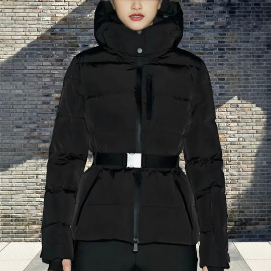 Damen winterliche Funktionsjacke mit hohem Kragen und elastischem Gürtel EB