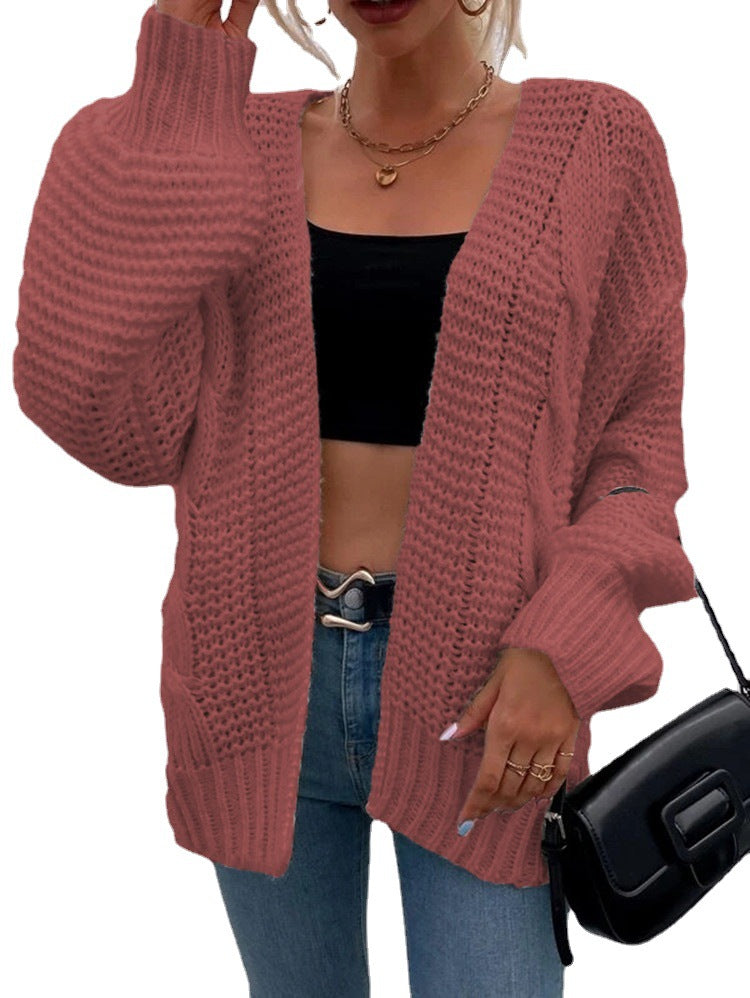 Damen Grobstrickcardigan mit offenen Taschen und oversize Passform EB