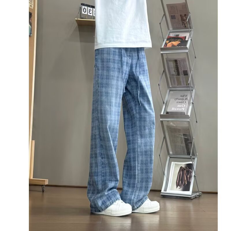 Damen weit geschnittene Karottenhose mit modernem Karo-Design EB