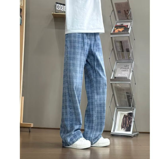 Damen weit geschnittene Karottenhose mit modernem Karo-Design EB