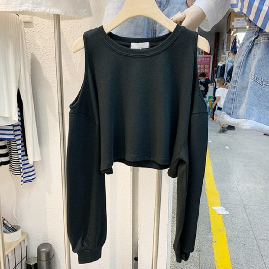 Damen lässiges Crop-Top mit langen Ärmeln EB