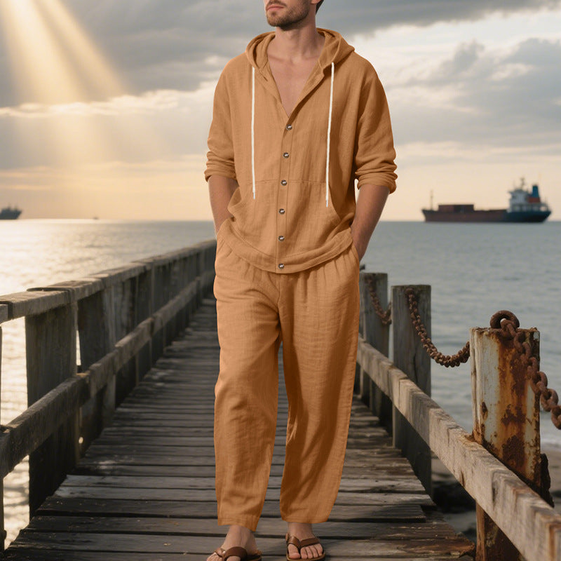 Herren bequeme Freizeit-Hose und Kapuzenjacke Set EB