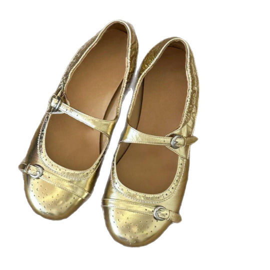 Damen elegante Ballerinas mit schimmerndem Riemchen und dekorativen Pünktchen EB