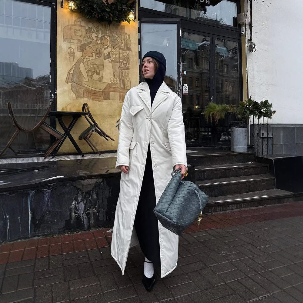 Damen Lange Steppjacke mit elegantem Revers EB