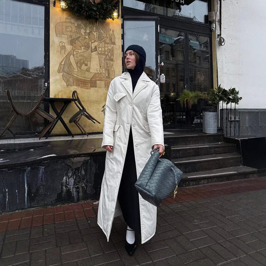 Damen Lange Steppjacke mit elegantem Revers EB