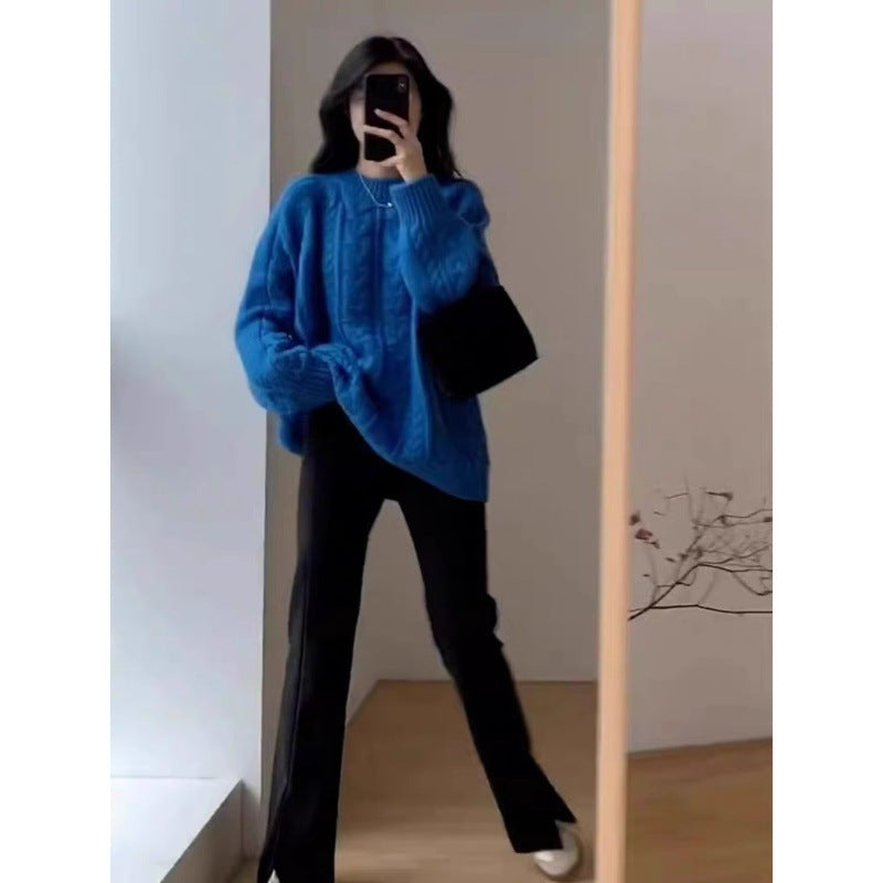 Damen Grobstrickpullover im lässigen Oversized-Stil mit Zopfmuster EB